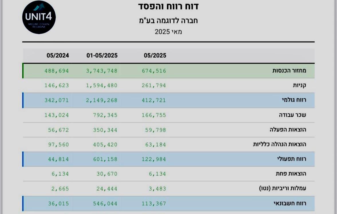 רואה חשבון למסעדות דוחות רווח הפסד חודשיים